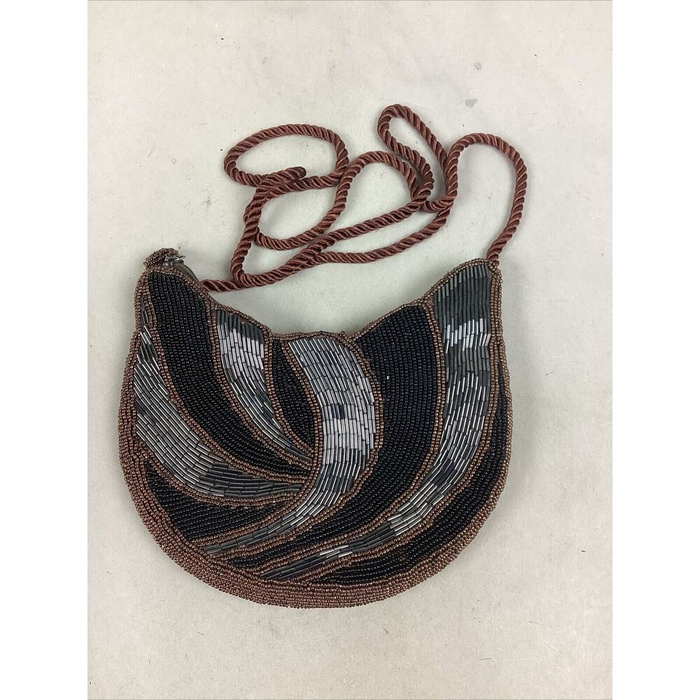 ADY Beaded Black, Copper And Silver Crossbody Bag Purse